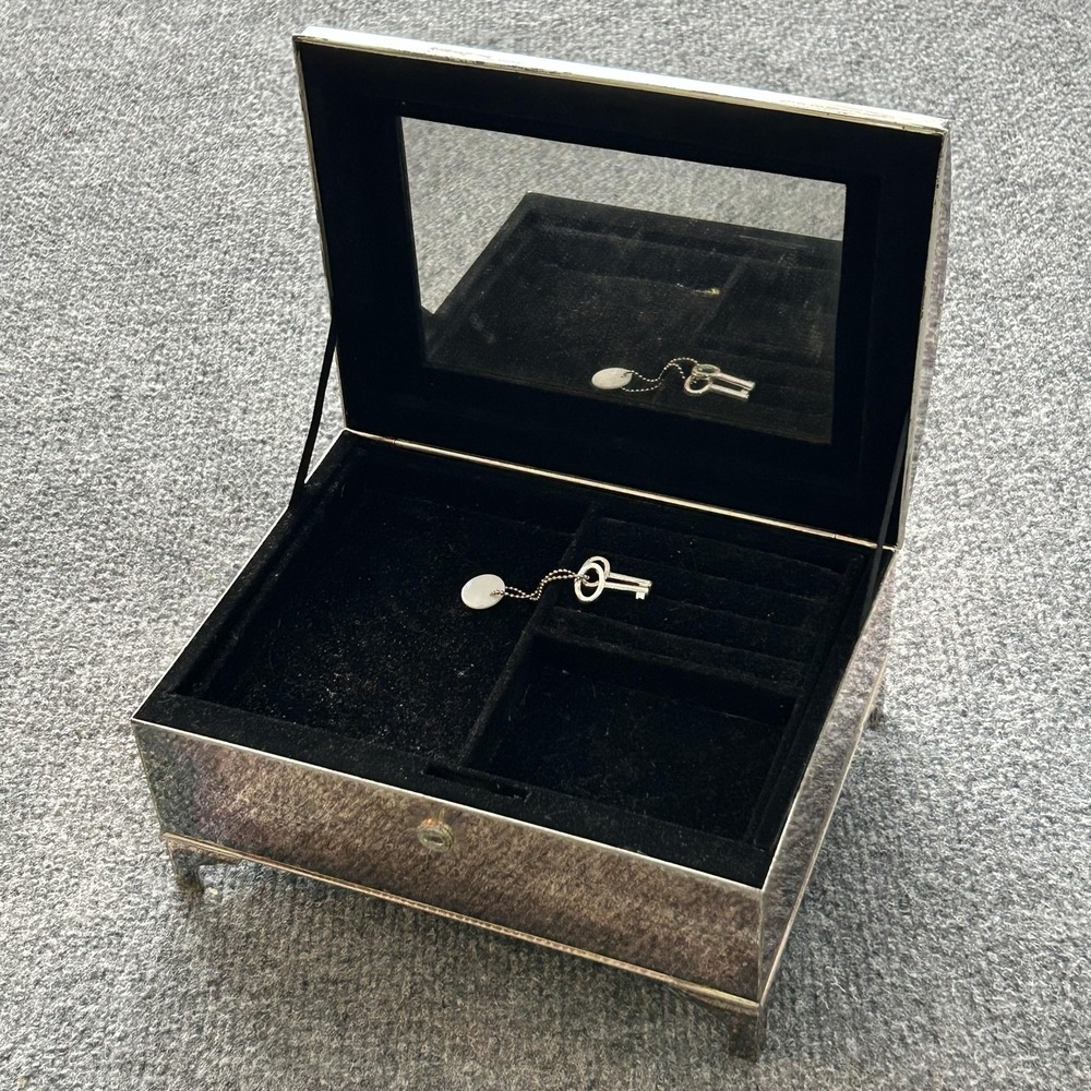 Pottery Barn Jewelry Box‎ Silver Mirror Domed Lid 10 X 10 Lock Key Velvet Lined - Picture 2 of 13